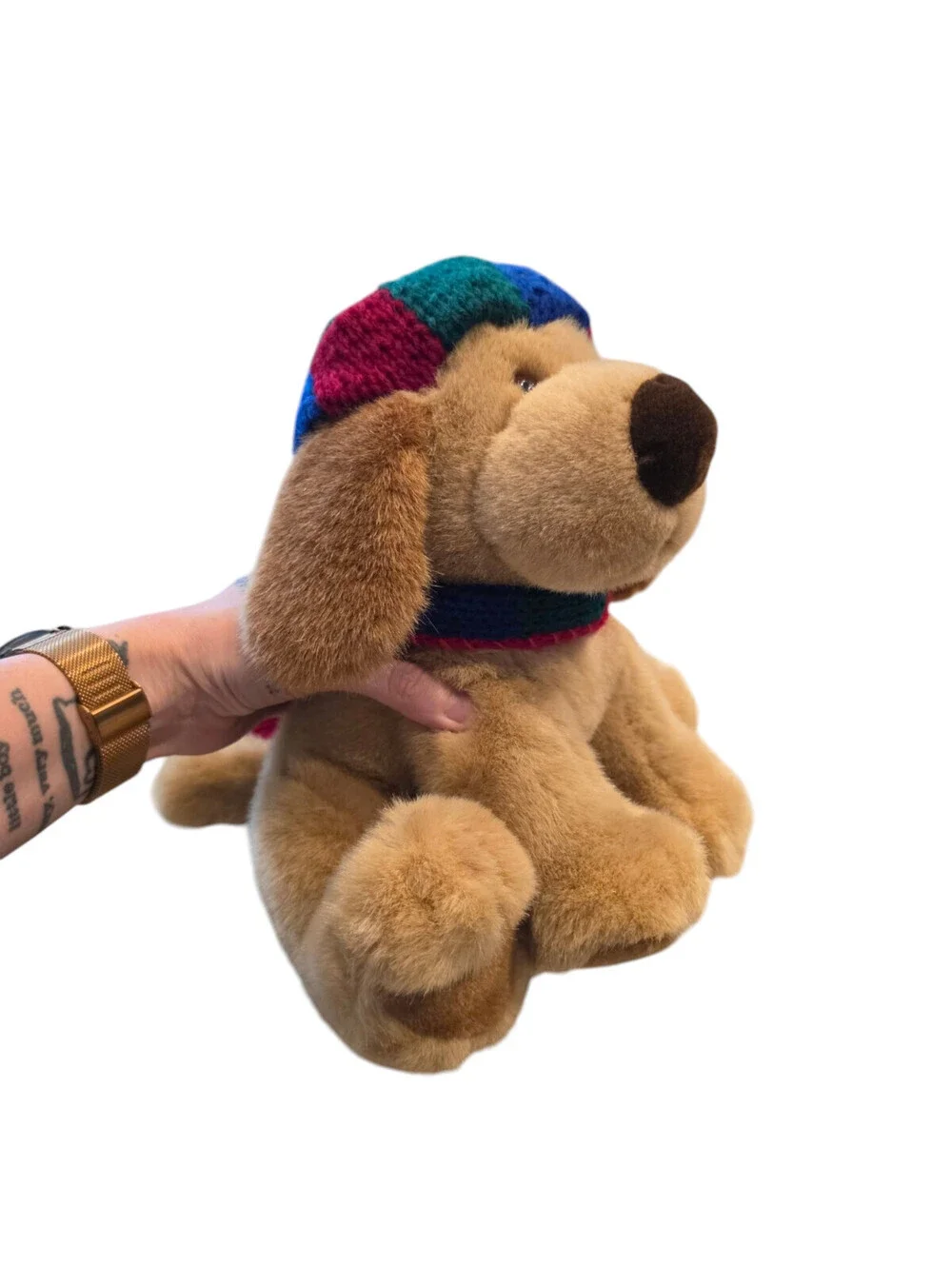 Vintage Gund Plush Stuffed Animal Dog Christmas Scarf Beige Brown RARE